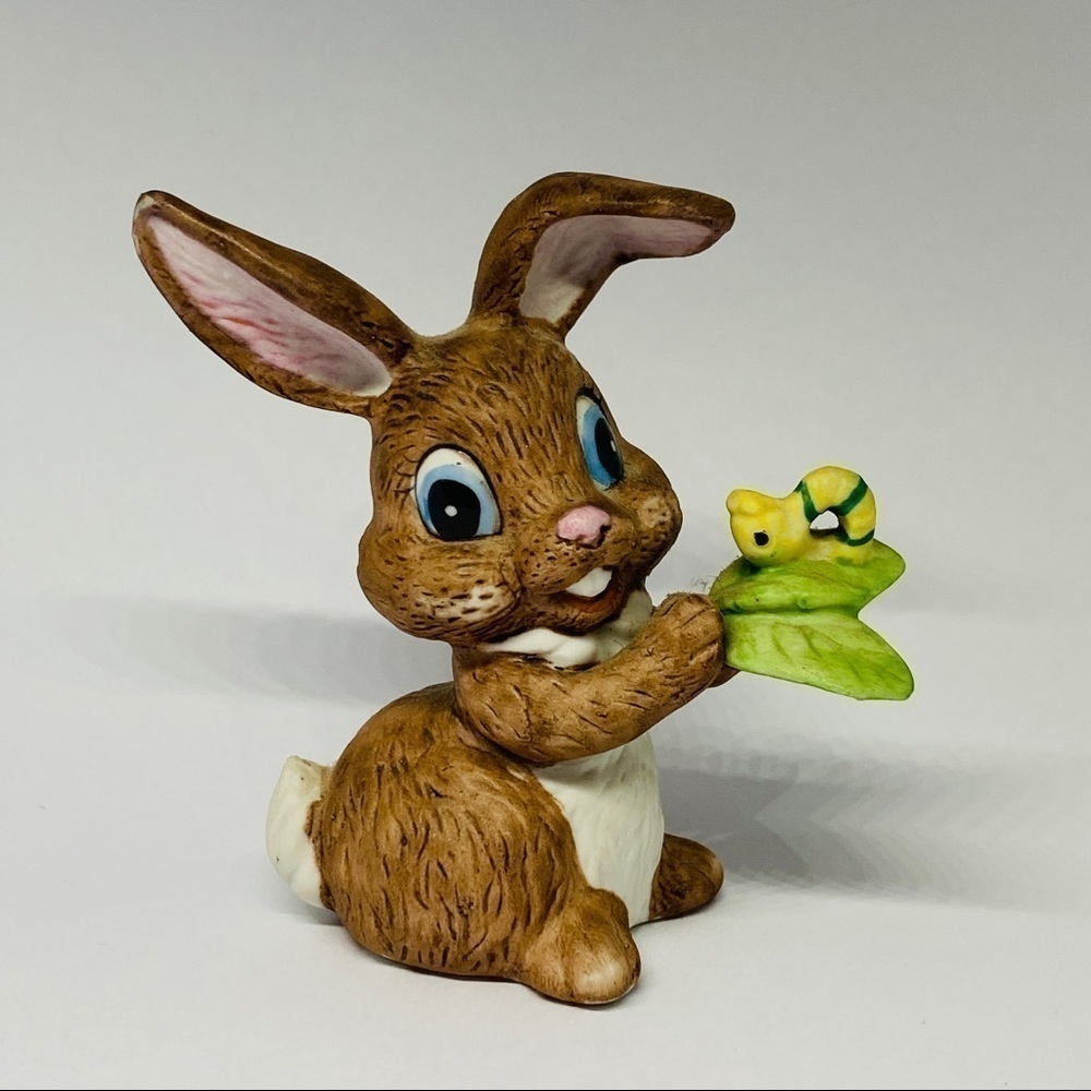 LEFTON bunny and with caterpillar on leaf Easter decoration rabbit spring